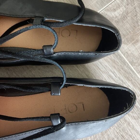 LOFT Pointed Toe Strappy Ballet Flat Black Size 9 - Picture 5 of 10